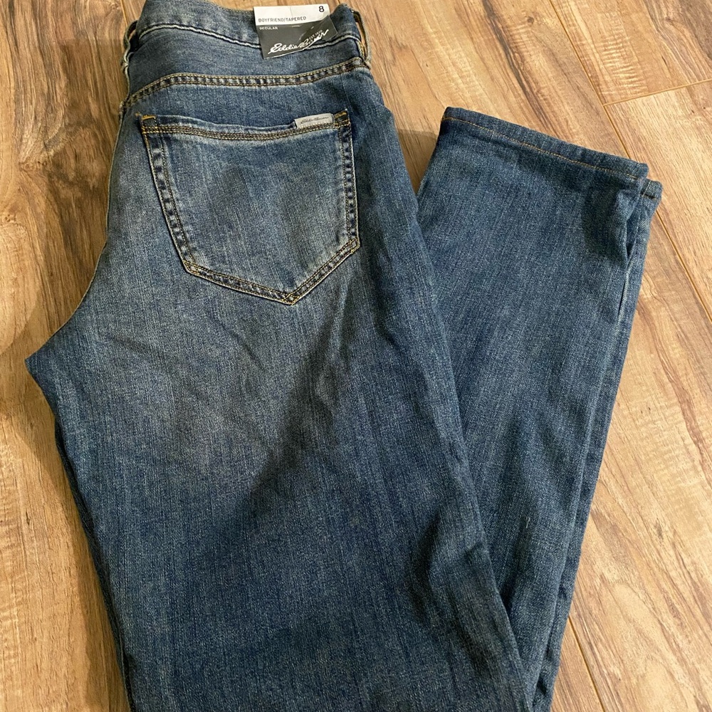 Eddie Bauer Blue Boyfriend Tapered Jeans, Flannel Lined